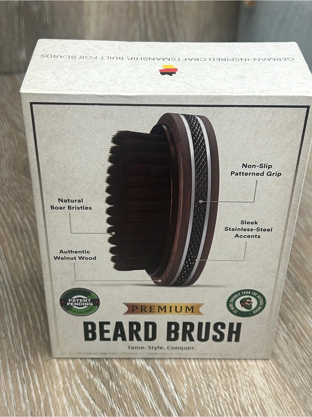 Alpha Organics Premium Beard Brush | Natural Boar Bristle & Walnut Wood NIB